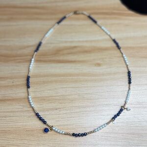 Dainty Gold Filled, Sapphire, Mother of Pearl Necklace w/Sapphire Charm